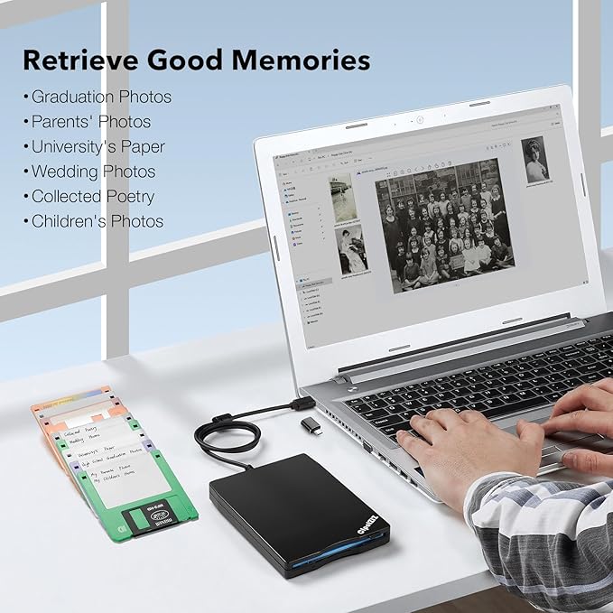 Floppy Disk Reader 3.5 inch External USB A&C Floppy Disc Drive 3 1/2 Floppy Disk Drive/Converter/Player/Reader/Transfer for Laptop Desktop PC Compatible with Windows 11/10 (Frosted Texture)