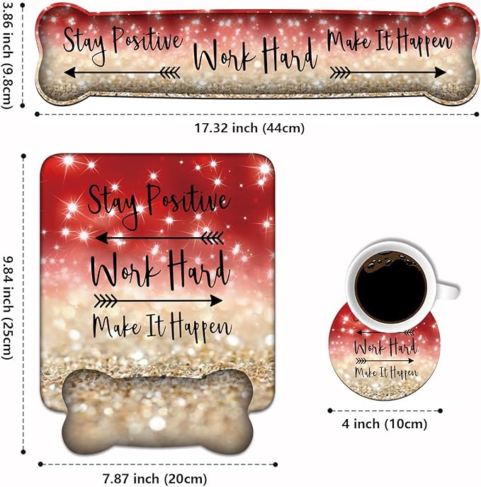 Keyboard Wrist Rest and Mouse Pad Wrist Support Set,Stay Positive Work Hard and Make It Happen Inspirational Quote Non-Slip Rubber PU Base for Home Office Working Studying Easy Typing & Pain Relief