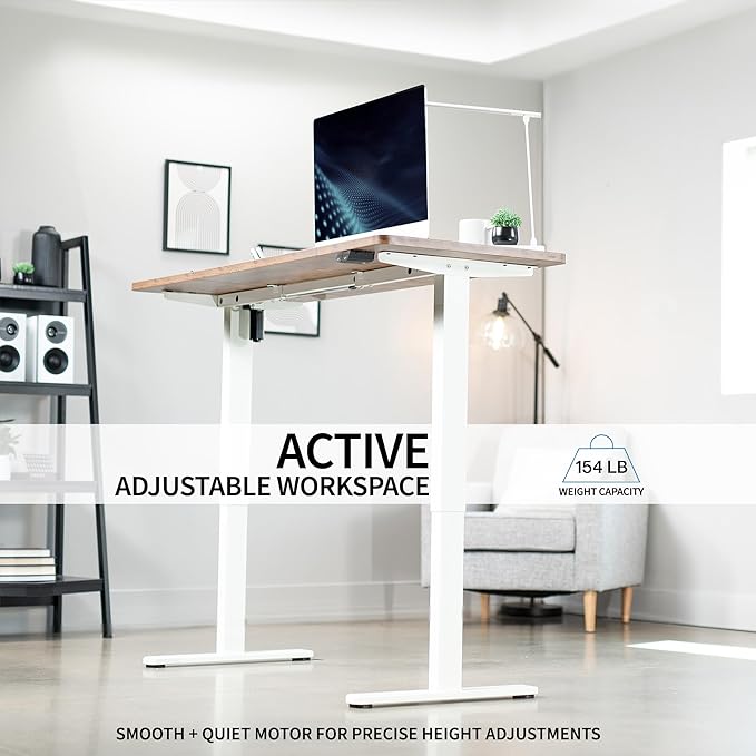 VIVO Electric 60 x 24 inch Stand Up Desk, Height Adjustable, Reclaimed Wood Top White Frame, Home and Office Furniture Sets, DESK-KIT-W06P