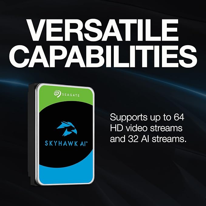 Seagate Skyhawk AI 20TB Video Internal Hard Drive HDD – 3.5 Inch SATA 6Gb/s 512MB Cache for DVR NVR Security Camera System with in-House Rescue Services (ST20000VE003)