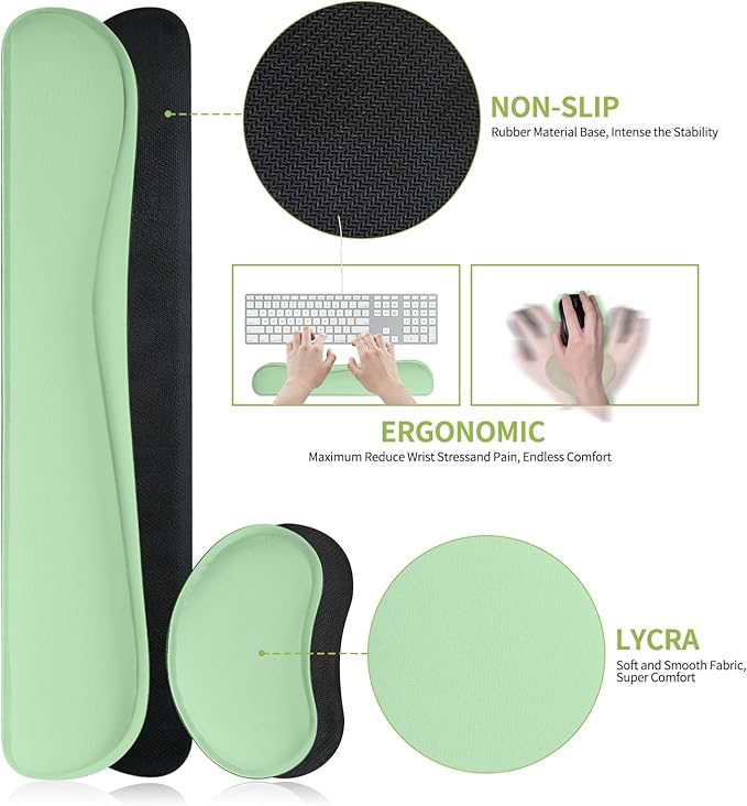Mouse Pad and Keyboard Wrist Rest, 3-in-1 Large Keyboard and Mouse Pad Set, Wrist Rest for Computer Keyboards, Non-Slip Green Desk Mat for Women St. Patricks Day Accessories, 31.5" X 15.7"