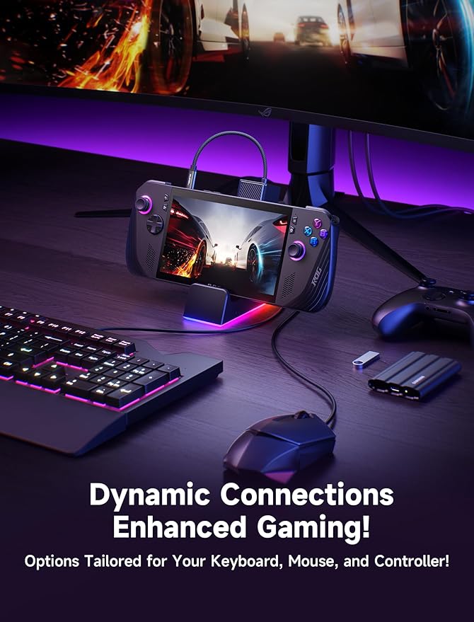 JSAUX Docking Station for ROG Ally X/ROG Ally/Steam Deck/Legion Go, 7-in-1 ROG Ally X Dock with RGB Cooling Fan, HDMI 4K@120Hz, Gigabit Ethernet, Dual USB & USB C 3.0, 100W PD Charging - HB0705