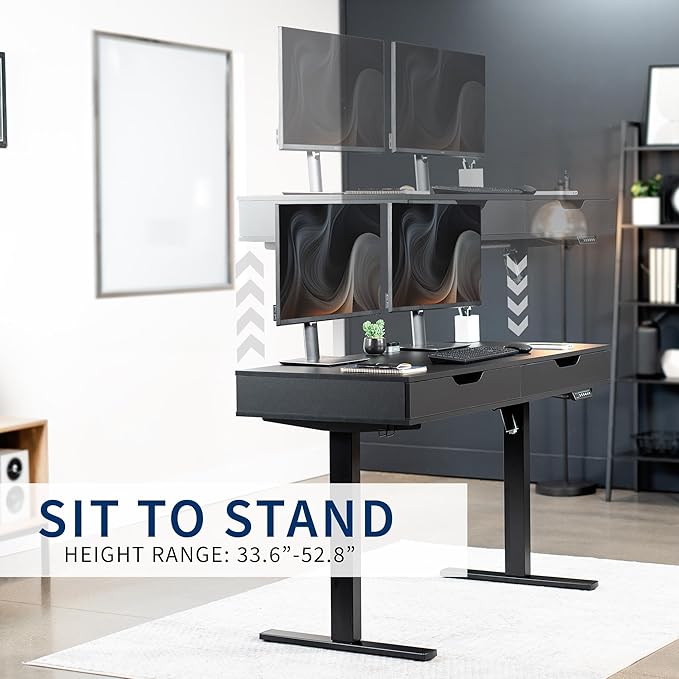 VIVO Electric 55 x 24 inch Height Adjustable Memory Standing Desk with Built-in Storage and Power Strip, Black Solid Top, Black Frame, DESK-KIT-1B55H-B