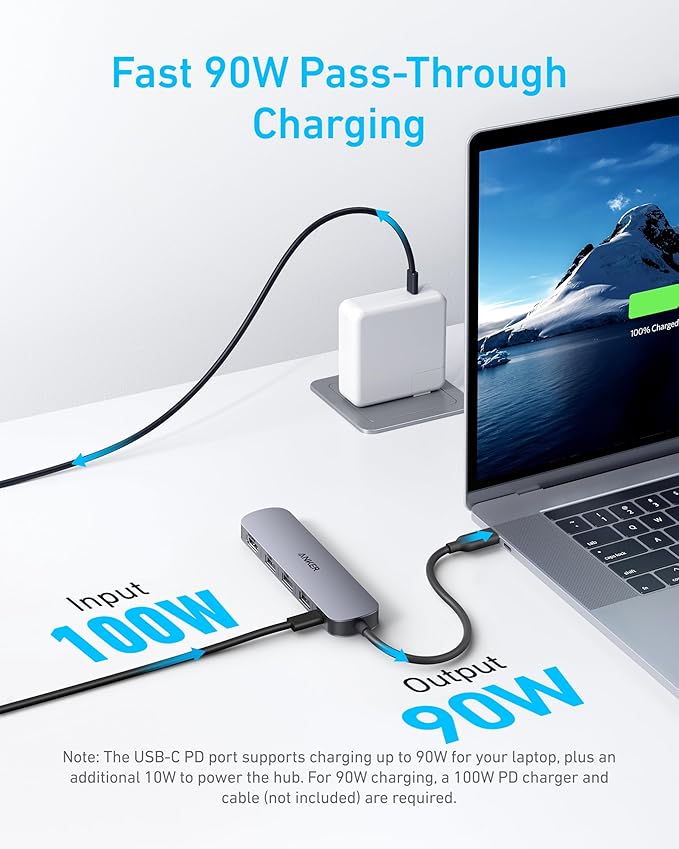Anker USB C Hub, 5-in-1 USB Hub for Laptops, 4K HDMI USB-C Multiport Adapter with 90W Max Power Delivery, 3 USB A Data Ports USB C Dongle, Compact for MacBook, Dell, and More (Charger Not Included)