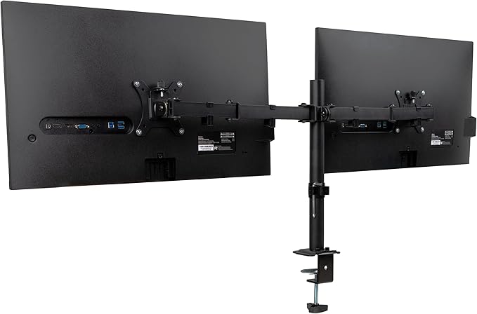 Mind Reader Dual Monitor Desk Mount for 13"-32" Screens, Adjustable VESA Mount with 180° Rotation, ±90° Swivel, ±45° Tilt, Integrated Cable Management, 17.6 lb Capacity Each, Black