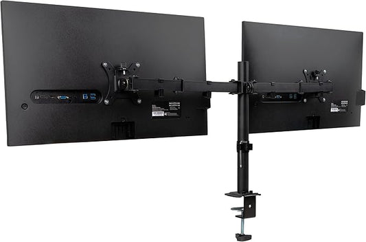 Mind Reader Dual Monitor Desk Mount for 13"-32" Screens, Adjustable VESA Mount with 180° Rotation, ±90° Swivel, ±45° Tilt, Integrated Cable Management, 17.6 lb Capacity Each, Black