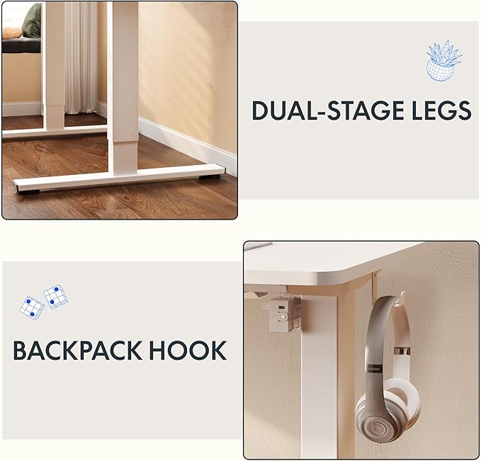 FLEXISPOT Standing Desk, 40" x 24" One-Piece Desktop, Height Adjustable Computer Desk for Home Office, White Frame & White Top (One Package)