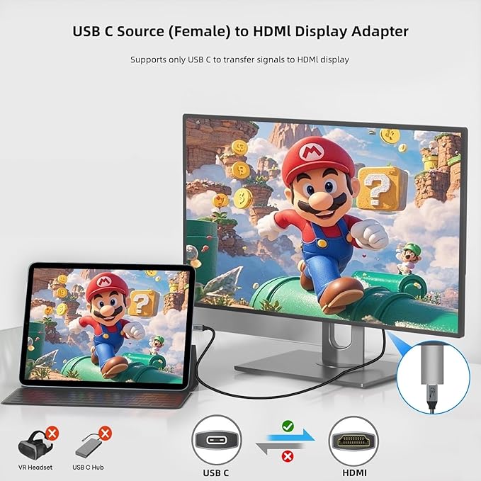 USB C Female to HDMI Male Adapter with USB Video Cable, 4K@60Hz Uni-Directional USB Type C Source to HDMI 2.0 Display Converter Thunderbolt 3/4 to HDM-I for i-/Phone 17 MacBok Pro/Air, Galaxy - 1 Pack