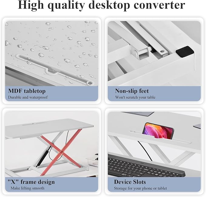 37" Desk Converter, Height Adjustable Stand Up Desk Converter, 2 Monitor Standing, Sit to Stand, Quick Sit to Tabletop, Riser Workstation with Wide Keyboard Tray