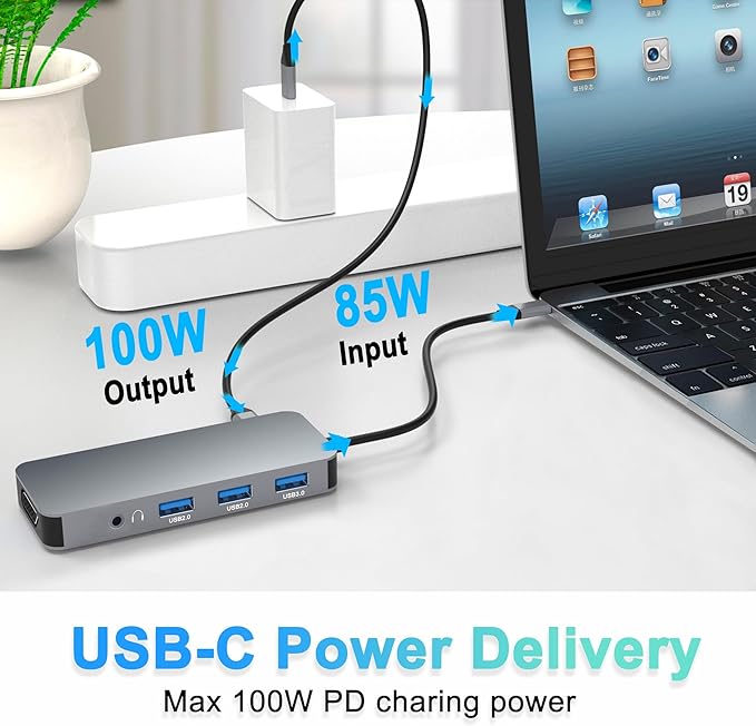 Docking Station Dual Monitor, USB C to Dual HDMI Adapter, Computer Docking Station for Laptop, Dual Monitor Adapter, 10 in 1 USB C Hub Multiport with HDMI/VGA/PD/USB/SD/TF/3.5mm Audio