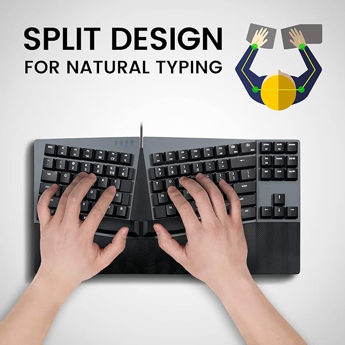 Perixx PERIBOARD-335RD Wired Ergonomic Mechanical Compact Keyboard - Low-Profile Red Linear Switches - Programmable Feature with Macro Keys - Compatible with Windows and Mac OS X - US English
