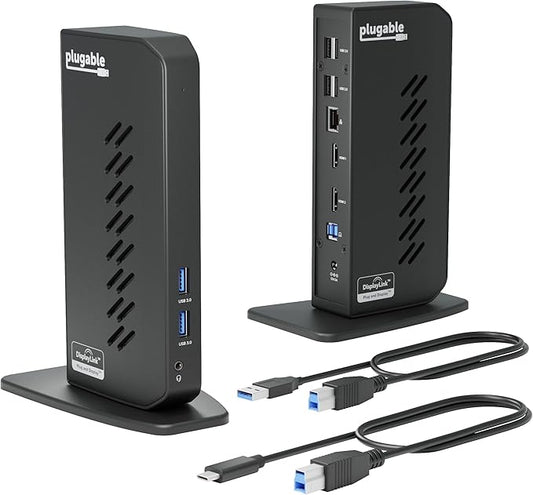 Plugable USB 3.0 and USB-C Universal Laptop Docking Station with 2 HDMI Ports for Windows, Mac (Driver Required), and ChromeOS, Gigabit Ethernet, Audio