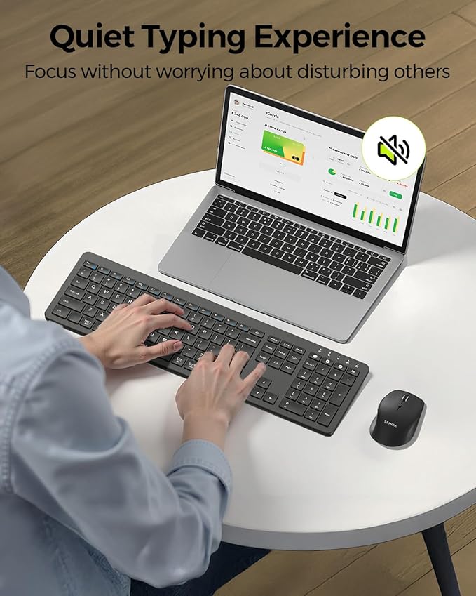seenda Bluetooth Keyboard and Mouse Combo, COE300 Wireless Keyboard Mouse, 3 Multi-Device Connection Full Size Ultra-Slim Keyboard with Number Pad for Mac, Windows, Laptop, PC, iPad, Black