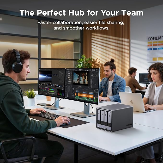 UGREEN NAS DXP4800 Pro 4-Bay Desktop NAS, Intel® Core™ i3-1315U 6-Core CPU, 8GB DDR5 RAM, 128G SSD, 1x 10GbE, 1x 2.5GbE, 2X M.2 NVMe Slots, 4K HDMI, Network Attached Storage (Diskless)
