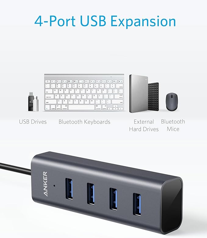 Anker USB C Hub, 4 USB 3.0 Ports, Aluminum USB-C toUSBAdapter, Compatible with MacBook Pro 2018/2017, ChromeBook, XPS, Galaxy S9/S8, and More Devices