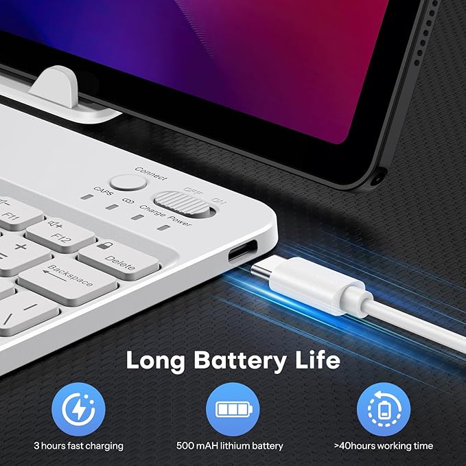 OMOTON Bluetooth Keyboard for Tablet/Android/Windows/iOS, with 7 Colors Backlight Rechargeable Wireless Mini Keyboard for Galaxy Tab A9+ / S9 FE / S10 / S11 / A11 Series etc, White