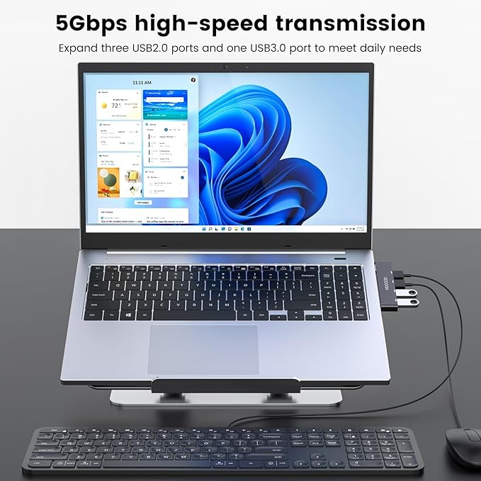 MOGOOD USB Hub 3.0, 4-Port USB Splitter – No Cable, Ultra-Slim, Adds 4 USB Ports to Your Laptop in Seconds – Plug & Play Data Hub for Mouse, Keyboard, Flash Drive, Printer