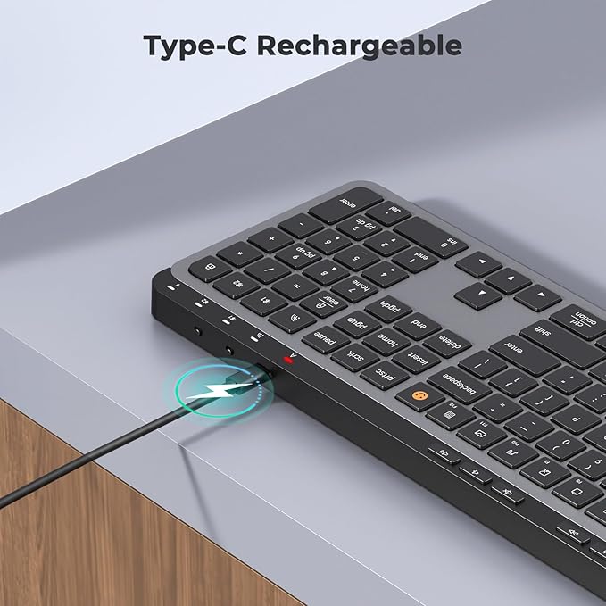 MEETION K9990 Slim Wireless Bluetooth Keyboard, Low Profile Quiet Typing, 3-Device Switching (2.4G+BT), Rechargeable Full Size Keyboard, Scissor Switch, for Windows Mac PC Desktop Laptop Tablet,Black