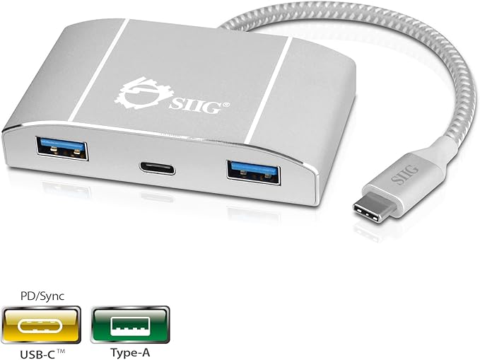 SIIG USB C Hub with PD Charging, 3 USB 3.0 Ports & Type C Power Delivery Charging Port for HP, Chromebook, MacBook and More