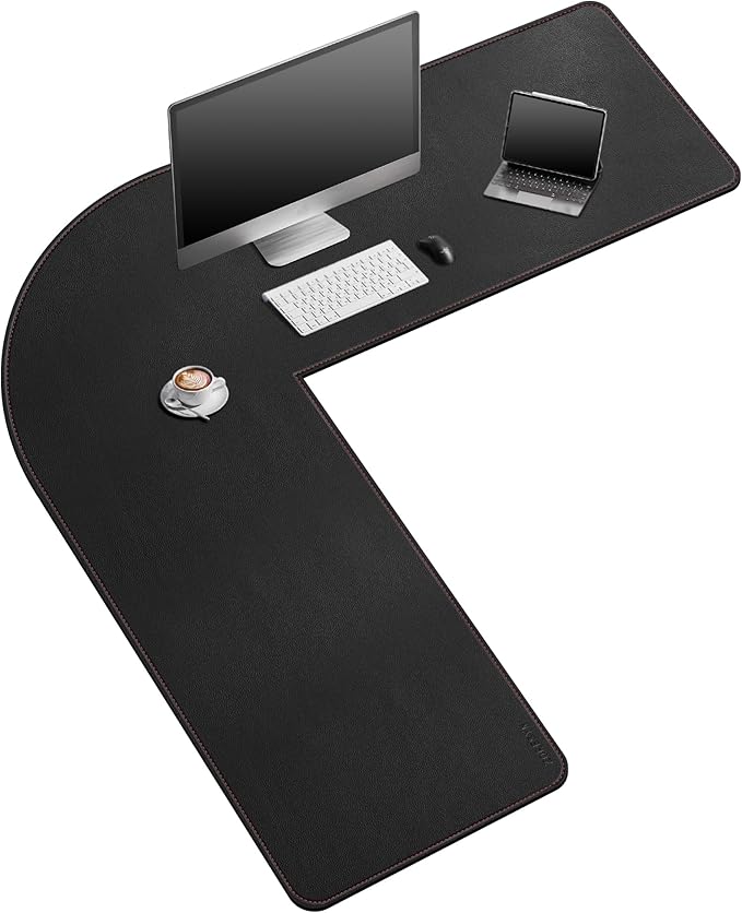 ZORESYN 63" L-Shaped Gaming Desk Mat Mouse pad, Computer Corner Desk Pad, Home Office Writing Desk Pad Protector, Large Waterproof PU Leather Corner Mousepad - Black, (160+157) x50cm