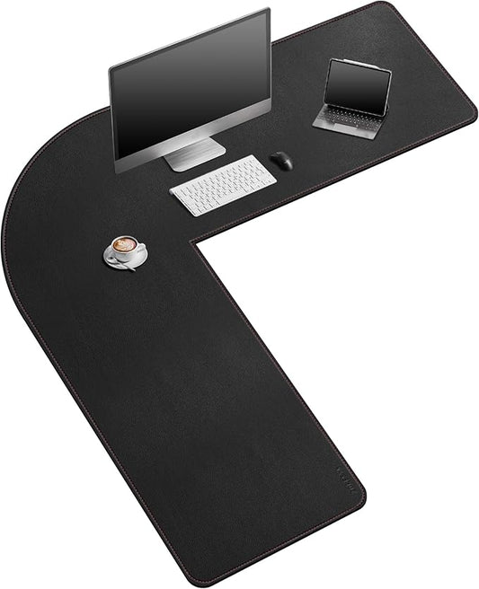 ZORESYN 63" L-Shaped Gaming Desk Mat Mouse pad, Computer Corner Desk Pad, Home Office Writing Desk Pad Protector, Large Waterproof PU Leather Corner Mousepad - Black, (160+157) x50cm