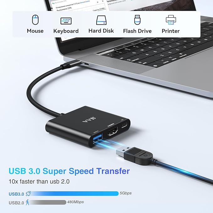 USB C to HDMI Adapter,USB-C Adapter Hub with 4K HDMI,USB3.0,Type C PD Charge Port 4K Multiport Digital AV Converter for iPad Pro/air,MacBook Pro/air,Tablet,Switch and More USBC Device