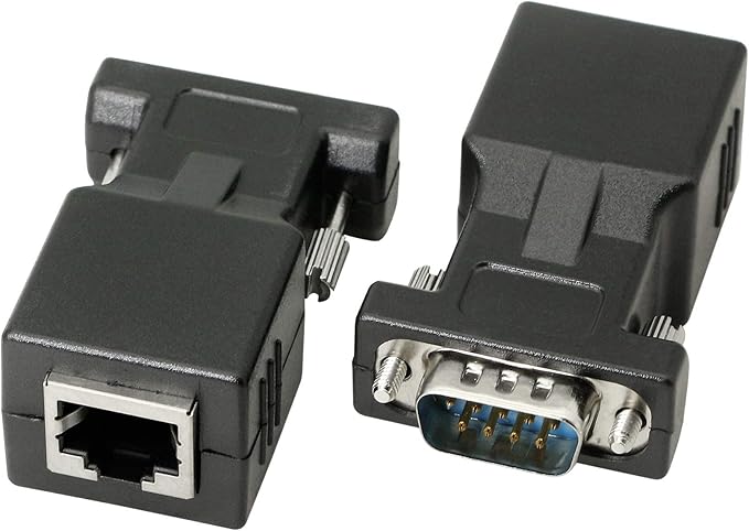 DB9 RS232 to RJ45 Extender, DB9 9-Pin Serial Port Female&Male to RJ45 CAT5 CAT6 Ethernet LAN Extend Adapter Cable-2pcs (2-Adapter)