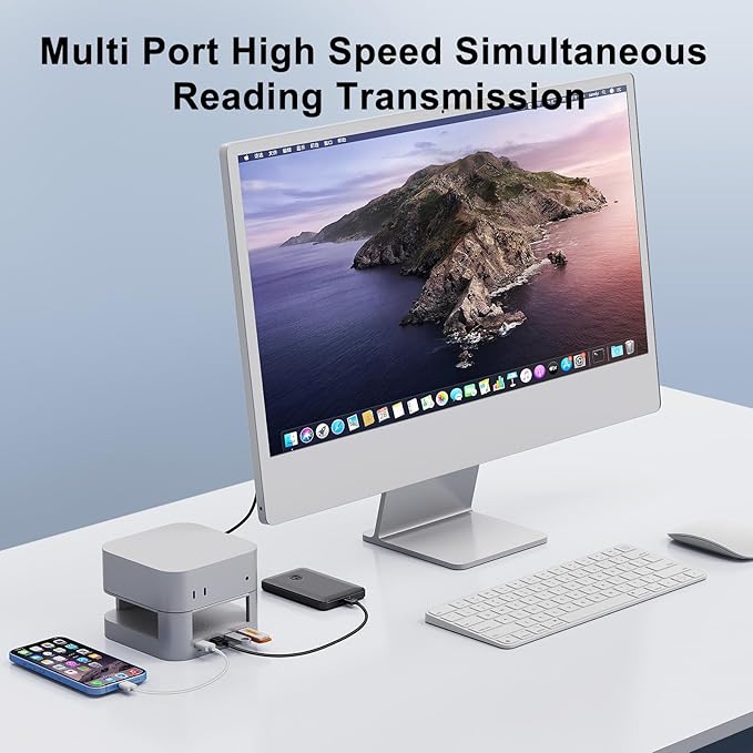 Mac mini M4 Docking Station for Mac mini M4 / M4 Pro, USB-C Hub with 4 USB-A High-Speed Data Ports, Aluminum Stand Dock with Cooling & Power Button Access (KM28-Pro)