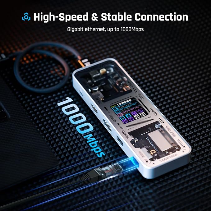 DOCKCASE Explorer Edition USB C Hub (10-in-1) with 4K@60Hz HDMI & DP, Gigabit Ethernet,1 USB-C and 3 USB-A Ports,100W Power Delivery, UHS-II TF/SD Card Slot for MacBook Air/Pro,XPS,and More
