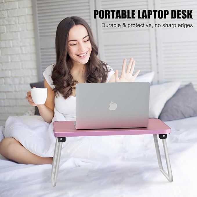 Lap Desks Laptop Tray for Bed or Couch, Breakfast Serving Tray with Folding Legs,Portable & Lightweight Mini Table, Laptop Stand for Working, Reading and Writing,Pink