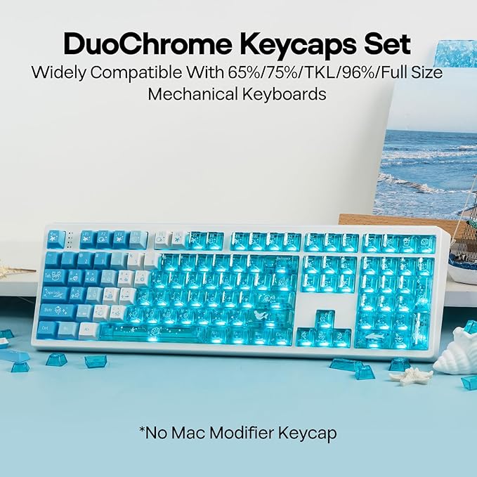EPOMAKER DuoChrome Keycaps Set, 150 Keys, Cherry Profile, Shine Through, PBT+PC, Dye-sub, 65%/75%/TKL/96%/Full Size, Custom Keyboard Keycaps Set for Mechanical Gaming Keyboard (Blue)