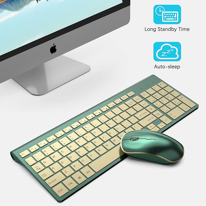 JOYACCESS Wireless Keyboard and Mouse Combo,2.4G Compact and Quiet Wireless Keyboard,Ergonomic and Portable Design for Computer, Windows,Desktop, PC, Laptop-Cangling Green