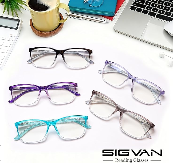 SIGVAN Ladies Reading Glasses Blue Light Blocking Spring Hinge Fashion Pattern Print Eyeglasses for Women
