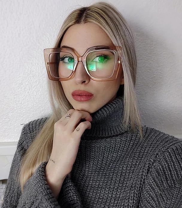 AIEYEZO Oversized Blue Light Glasses for Women, Anti Fatigue Prevent Headache Computer Eyeglasses