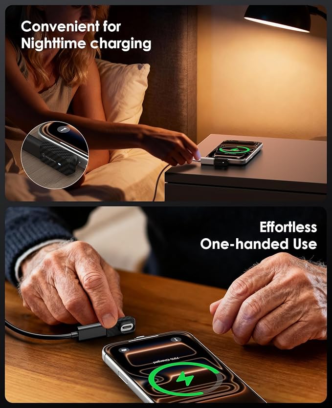 Magtame Magnetic USB C Adapter 90 Degree 24Pin 240W (1Pack with 2 Tips), Right Angle Carbon Fiber Plastic Male to Female USB C Extender, 40Gbps & 4K Video for Laptop, iPhone 17/16/15, Galaxy, Laptop