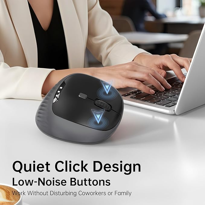 Ergonomic Vertical Wireless Mouse, 8,000 DPI Rechargeable Mouse with Triple-Mode Connection(2.4G+Bluetooth), 70g Lightweight Quiet Click Mouse with Battery Indicator for Laptop, PC, Mac Matte Black