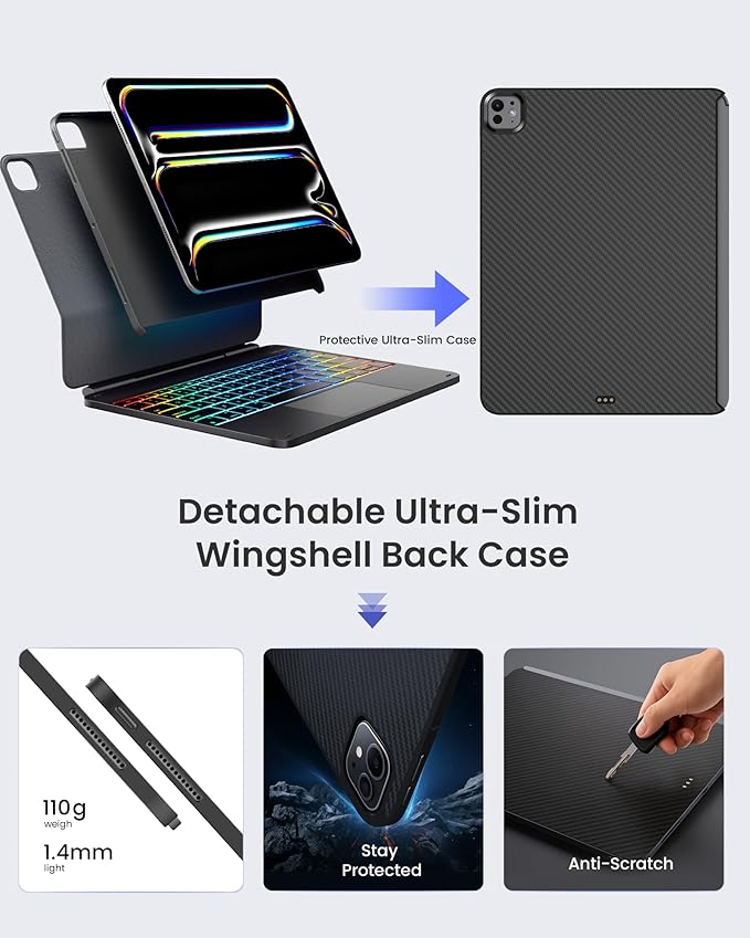 typecase Edge+ Keyboard Case for iPad Pro 13-inch (M5/M4, 2025/2024), Space Black Keyboard with 11-Color Backlight, Multi-Mode,Removable Carbon Fiber Back Case, Magnetic Floating Stand,Larger Trackpad