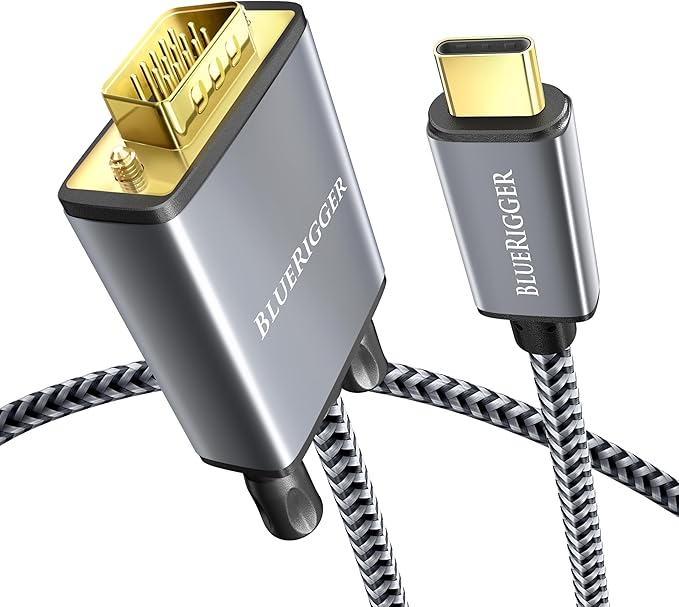 BlueRigger 6FT USB-C to VGA Cable - 1080p Display, Compatible with Laptop, Phone, Tablet, HDTV, Monitor, Projector