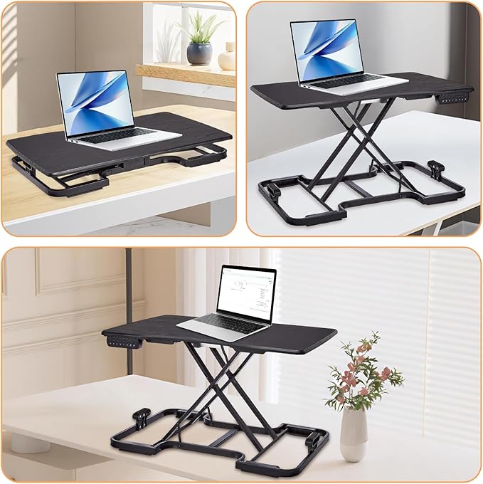 Electric Standing Desk Converter, 32 Inch Height Adjustable Sit Stand Desktop Riser, 5-Level Portable Computer Workstation with Wood Surface, Black