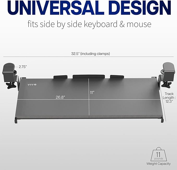 VIVO Large Clamp-on Computer Keyboard and Mouse Under Desk Slider Tray, 27 x 11 inch Pull Out Platform Drawer, Rustic Vintage Brown, MOUNT-KB05N