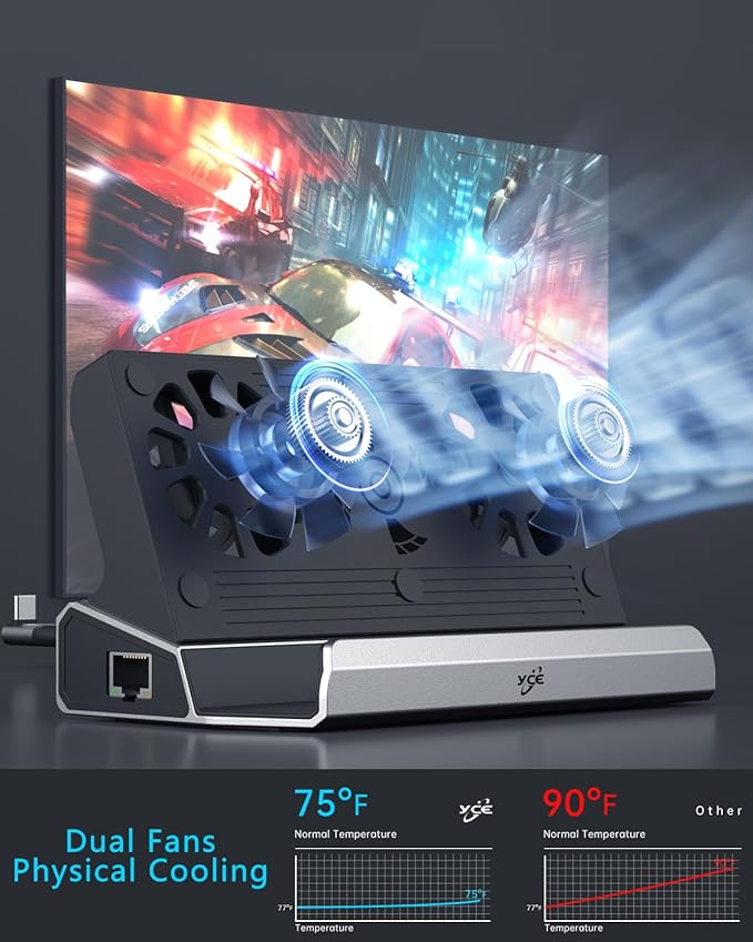 Dual Cooling Fans 13 in 1 Steam Deck Docking Station with 4K@60Hz 5 USB Ports,1000Mbps,SD/TF Slot,USB-C 100W PD, 40Gbps Adapter for Steam Deck/Rog Ally/Switch/Legion Go