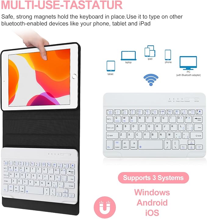 BORIYUAN iPad mini Keyboard Case, Detachable Wireless Bluetooth Keyboard Slim Folio Smart Cover for Apple iPad mini 5 2019/iPad Mini 1 2 3 4 - Rose Gold