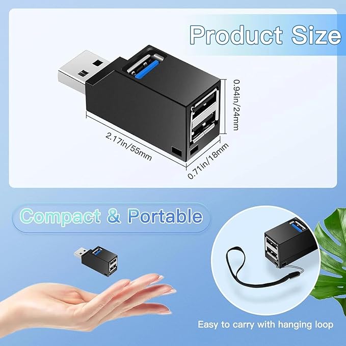 USB Hub,USB 3.0 Splitter,USB 3-Port Extender Multiport USB Adapter,High Speed Plug and Play Bus Powered for MacBook, Mac Pro/Mini,iMac, Surface Pro,XPS,Notebook PC,USB Flash Drives,Mobile HDD