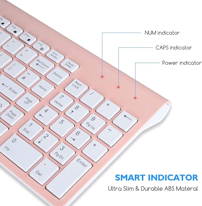 cimetech Wireless Keyboard and Mouse Combo, Compact Silent Ergonomic Scissor Switch Keyboard and Optical Mouse Set, 2.4G Lag-Free Cordless Keyboard Mice for Computer, Mac, Laptop, PC, Windows - Pink