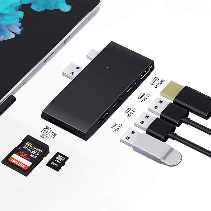 Surface Pro 6/Pro 5/Pro 4 USB3.0 Hub Docking Station, Surface Pro USB Hub Adapter, SD/TF Slot, 4K@30Hz HDMI Converter Surface Accessories Multiport Dongle for Surface Pro 6/5/4