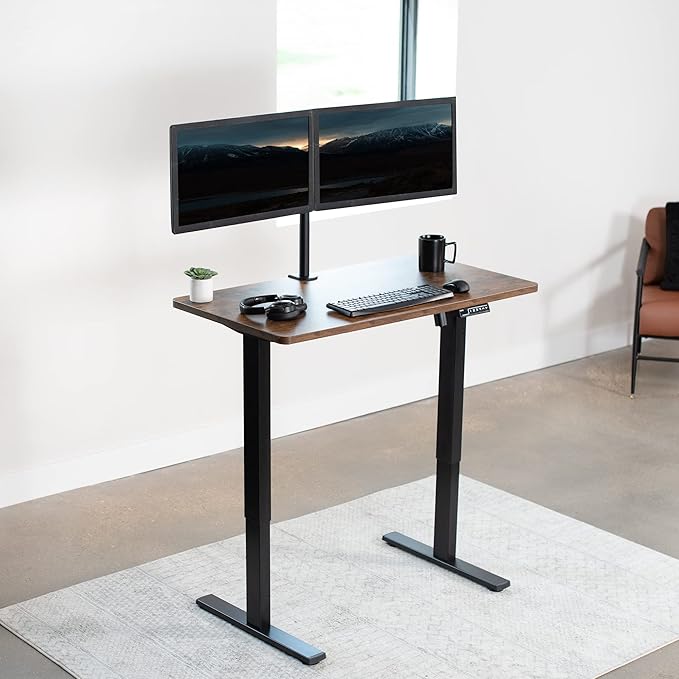 VIVO Electric 43 x 24 in Standing Desk, Memory Height Adjustment, 1B Series, Holds 220 lbs, Rustic Vintage Brown Top, Black Frame, DESK-1B4N
