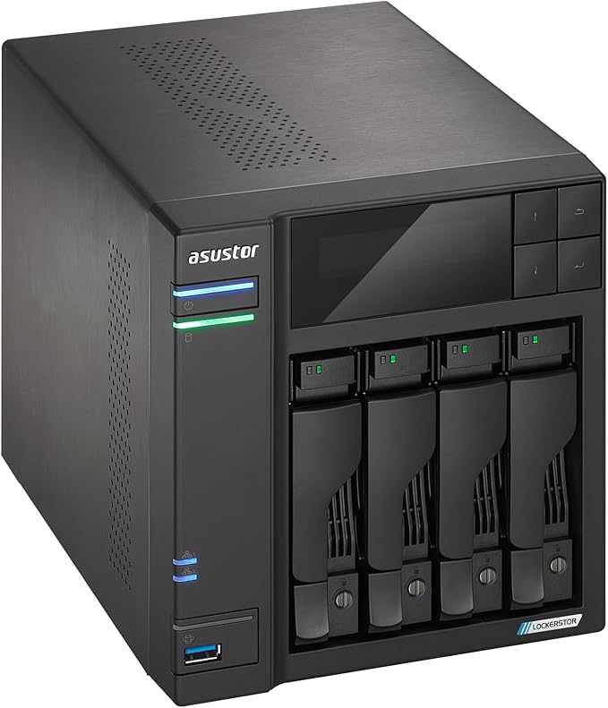 Asustor Lockerstor 4 Gen2+ AS6704T v2 4 Bay NAS Storage, Intel Quad-Core 2.0GHz CPU, Dual 5GbE Ports, 4GB RAM DDR4, 4 M.2 SSD Slots, HDMI, Network Attached Storage (Diskless)