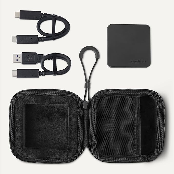 Amazon Basics Portable External SSD, 1TB, 2000MB/s Speeds, USB 3.2 Gen 2, IP65 Water & Dust Resistant, Black