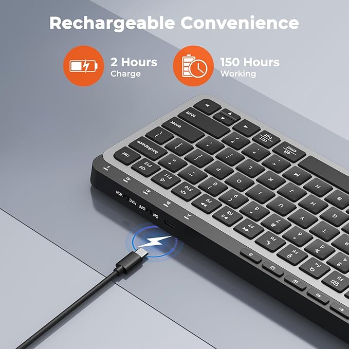 MEETION New Bluetooth Keyboard, K9991 Multi-Device Bluetooth Wireless Keyboard with Shortcut Keys, Rechargeable, Low-Profile Slim and Compact, Easy-Switch for Windows, MacOS, PC/Laptop/Tablet, Black