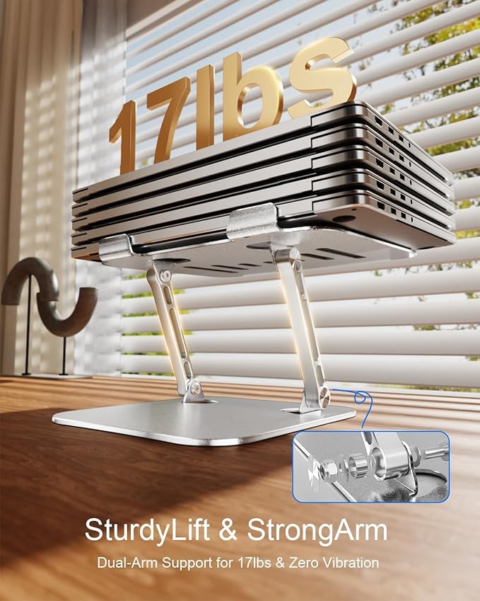 Laptop Stand for Desk Adjustable Height Portable Laptop Riser Aluminum Laptop Stand for Desk Foldable with Ergonomic 10-17" Silver